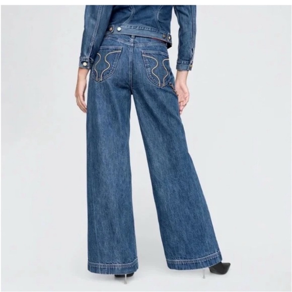 NWT Gap x Cult Gaia High Rise Stride Chain Jeans in Blue Size 28 - Picture 2 of 10